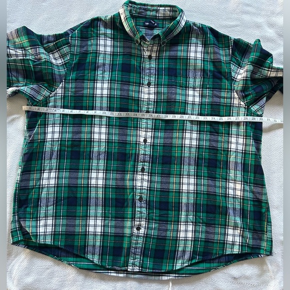 Lands End Shirt Mens 3XLT Green and Blue Plaid Flannel Button Up - Picture 4 of 8
